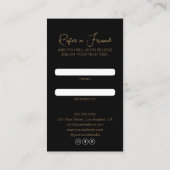 Friseur-Stylist Modernes Foto Schwarz und Gold Empfehlungskarte (Rückseite)