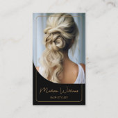 Friseur-Stylist Modernes Foto Schwarz und Gold Empfehlungskarte (Vorderseite)