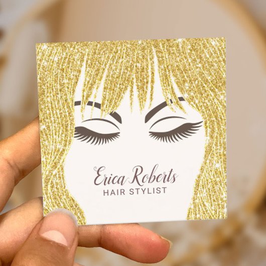 Friseur Stylist Modernes Gold Haar Girl del Malcan Quadratische Visitenkarte