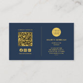 Friseur-Stylist Navy Blau Gold Monogramm QR-Code-L Visitenkarte (Rückseite)