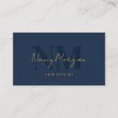 Friseur-Stylist Navy Blau Gold Monogramm QR-Code-L Visitenkarte (Vorderseite)
