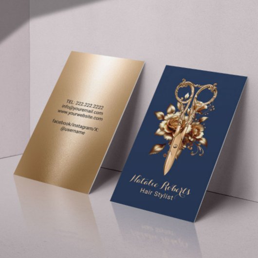 Friseur-Stylist Navy & Gold-Schere Blume Salon WEL Visitenkarte