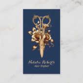 Friseur-Stylist Navy & Gold-Schere Blume Salon WEL Visitenkarte (Vorderseite)