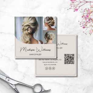 Friseur Stylist Salon 3 Fotos QR Code Quadratische Visitenkarte