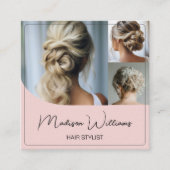 Friseur Stylist Salon 3 Fotos QR Rosa Quadratische Visitenkarte (Vorderseite)
