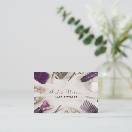 Friseur Stylist Salon Beauty Tools Visitenkarte (Stehend Vorderseite)