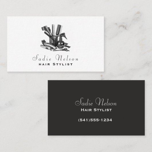 Friseur-Stylist Salon Tools Beauty Business Card Visitenkarte (Vorne/Hinten)