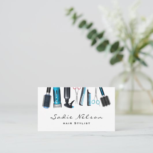 Friseur-Stylist Salon Tools Beauty Business Card Visitenkarte (Stehend Vorderseite)