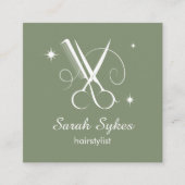 Friseur Stylist Schere Barber Sage Green Custom Quadratische Visitenkarte (Vorderseite)