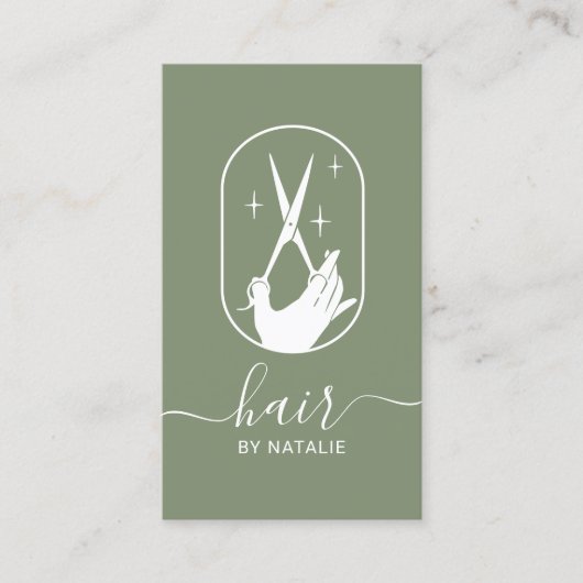 Friseur-Stylist-Schere & Hand-Logo-Seite Grüner Sa Visitenkarte (Vorderseite)