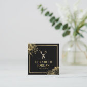 Friseur-Stylist Schönheitssalon Schwarz & Gold Bot Quadratische Visitenkarte (Stehend Vorderseite)