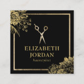 Friseur-Stylist Schönheitssalon Schwarz & Gold Bot Quadratische Visitenkarte (Vorderseite)