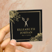 Friseur-Stylist Schönheitssalon Schwarz & Gold Bot Quadratische Visitenkarte