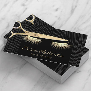 Friseur-Stylist-Scissor & Girl Black & Gold Salon Visitenkarte