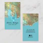 Friseur Stylist Trendy Aquamarin Gold Glitzer Beau Visitenkarte (Vorne/Hinten)