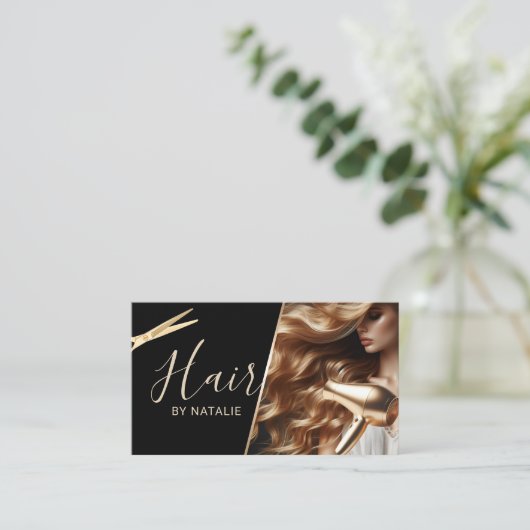 Friseur-Stylistin Beauty Girl Foto Visitenkarte (Stehend Vorderseite)