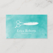 Friseur-Stylistin Feather Schere Salon Wasserfarbe Visitenkarte (Vorderseite)