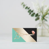 Friseur-Stylistin Gold Schere & Blume Moderne Stri Visitenkarte (Stehend Vorderseite)