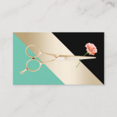 Friseur-Stylistin Gold Schere & Blume Moderne Stri Visitenkarte (Vorderseite)