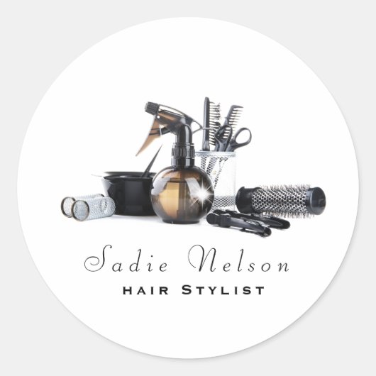 Friseur-Stylistin Salon Tools Beauty Business Runder Aufkleber (Vorderseite)