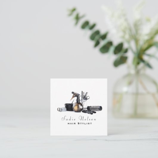 Friseur-Stylistin Salon Tools Beauty Quadratische Visitenkarte (Stehend Vorderseite)