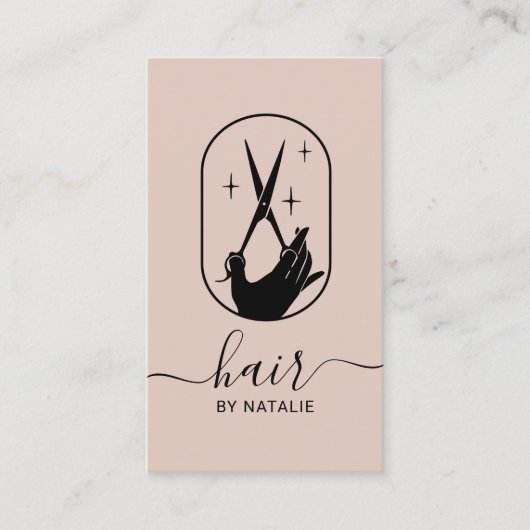 Friseur-Stylistin-Schere & Handlogo Rosa Rosa Salo Visitenkarte (Vorderseite)