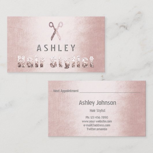 Friseur-Styllensalon Blush Pink Terminkarte Visitenkarte (Vorne/Hinten)