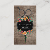 Friseur-Styllenschere & Blume Holzernennung Terminkarte (Vorderseite)