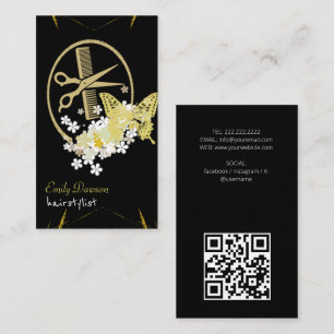 Friseur Süße Schere & Schmetterlinge QR-Code Bu Visitenkarte