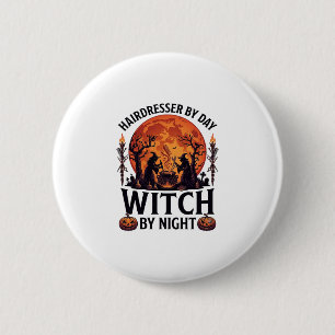 Friseur Tag Hexe Nacht Halloween Kamm Schere Button