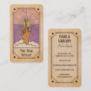 Friseur Tarotkarte Pink Purple Haar Celestial Sun Visitenkarte