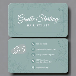 Friseur Teal Grün Floral Visitenkarte