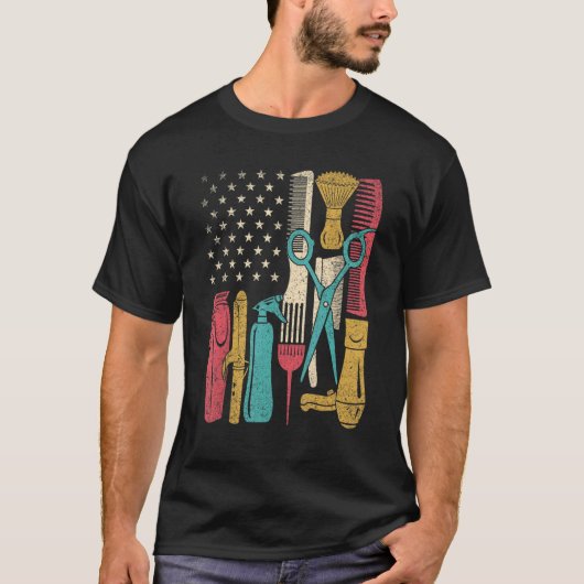 Friseur Tools USA Flag Friseur Friseur Barber Haar T-Shirt (Vorderseite)