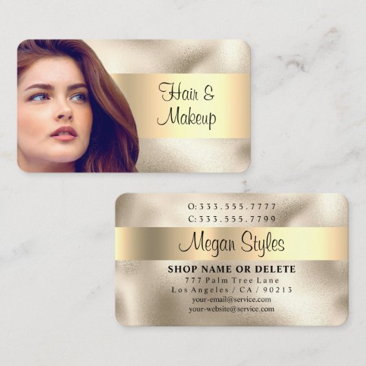 Friseur- und Makeup-Salon, Ihr Foto, Gold auf Gold Visitenkarte (Vorne/Hinten)