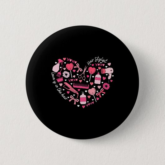Friseur Valentinstag Herz Friseuse Kosmetik Button (Vorderseite)