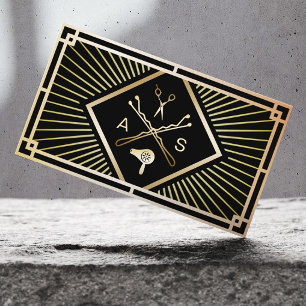 Friseur Vintage Art Deco Schwarz & Gold Salon Visitenkarte