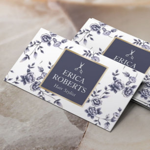 Friseur Vintage Blau Blumen Elegantes Salon Visitenkarte