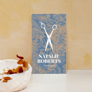 Friseur Vintage Blau Floral Rustikal Kraft Visitenkarte