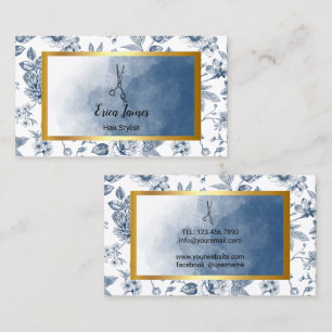 Friseur Vintage Blau Florales Salon Visitenkarte