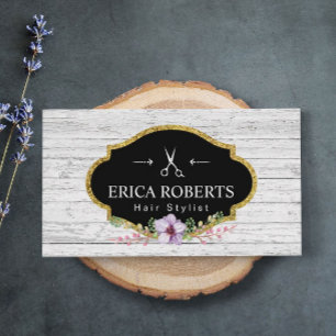 Friseur Vintage Floral Rustikales Holz Visitenkarte