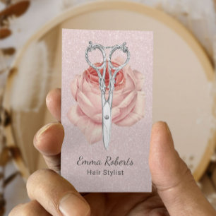 Friseur Vintage Schere & Blume Blush Pink Visitenkarte