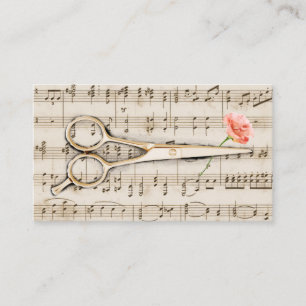 Friseur Vintage Schere & Blumen Musiknoten Visitenkarte