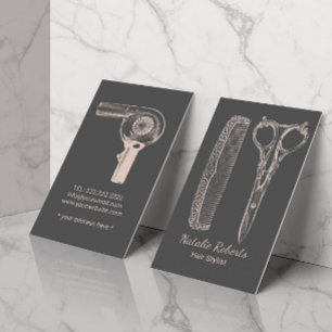 Friseur Vintage Schere & Kamm Pink & Grau Visitenkarte