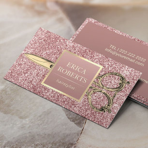 Friseur Vintage Schere Rose Gold Glitter Visitenkarte