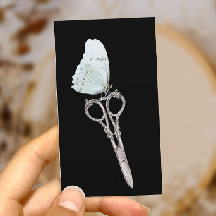 Friseur Vintage Schere & Weißer Schmetterling Visitenkarte