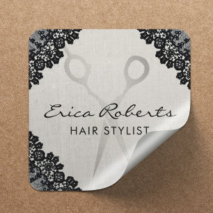 Friseur Vintage Schwarz bestickter Haar-Salon Quadratischer Aufkleber