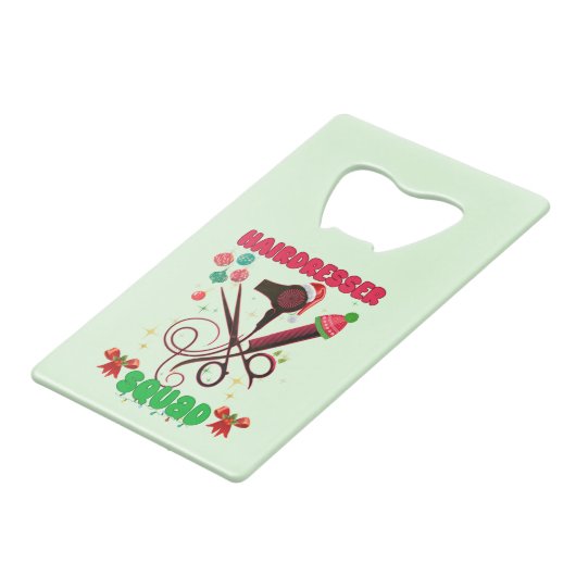 Friseur Weihnachts-Squad Friseur Salon Funny Geldbeutel Flaschenöffner (Vorderseite Schrägansicht)