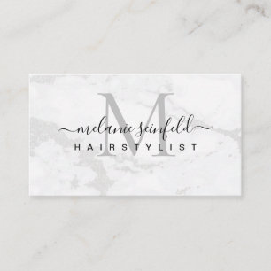 Friseur White Marble Beauty Salon Monogramm Visitenkarte