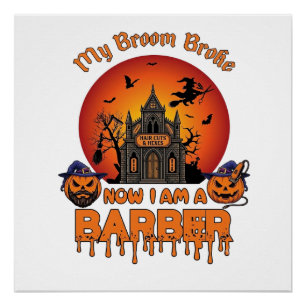 Friseurbürste zerbrach Halloween-Kürbis-Schneider  Poster