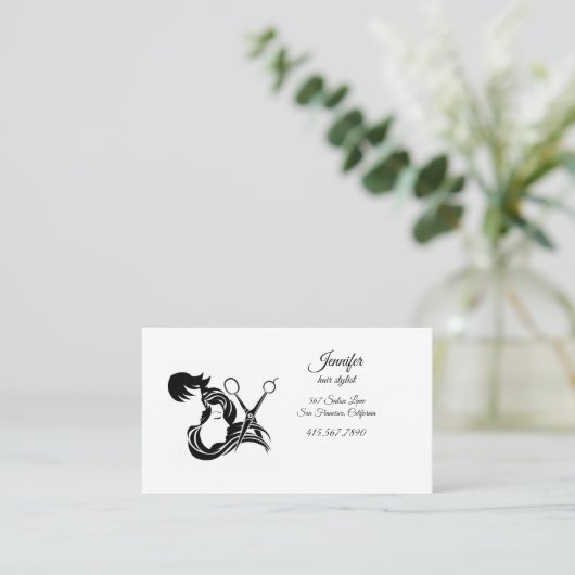 Friseurgeschäft für Silhouette & Schere Visitenkarte (Stehend Vorderseite)